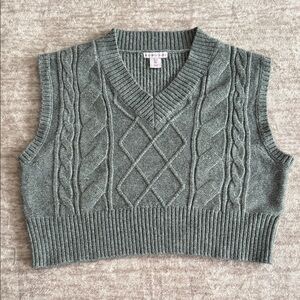 Sincerely Jules Sage Green Cable Knit V-Neck Sweater Vest